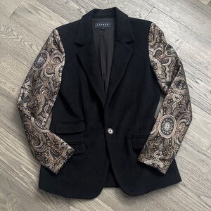 Laveer | Vintage Black Wool Blazer with Gold Paisley Sleeves Size 8